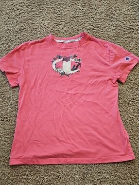Champion Coral Pink Floral Logo Tee